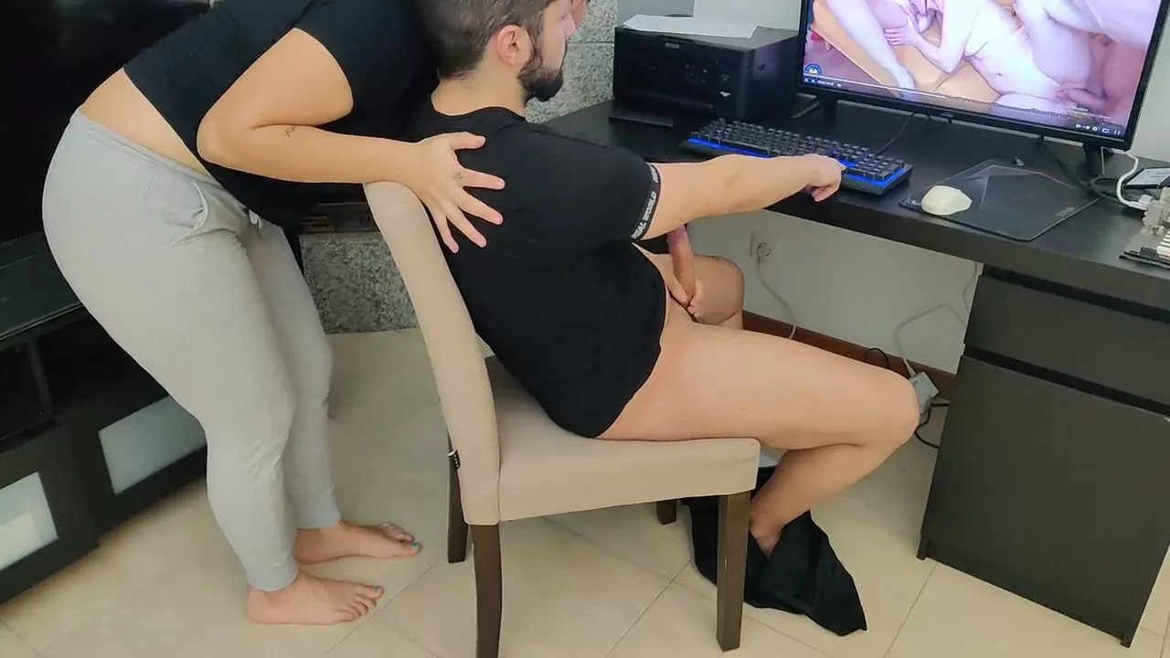 Mother Watching Porn - Mature step mother jerks off her stepson while watching porn watch online
