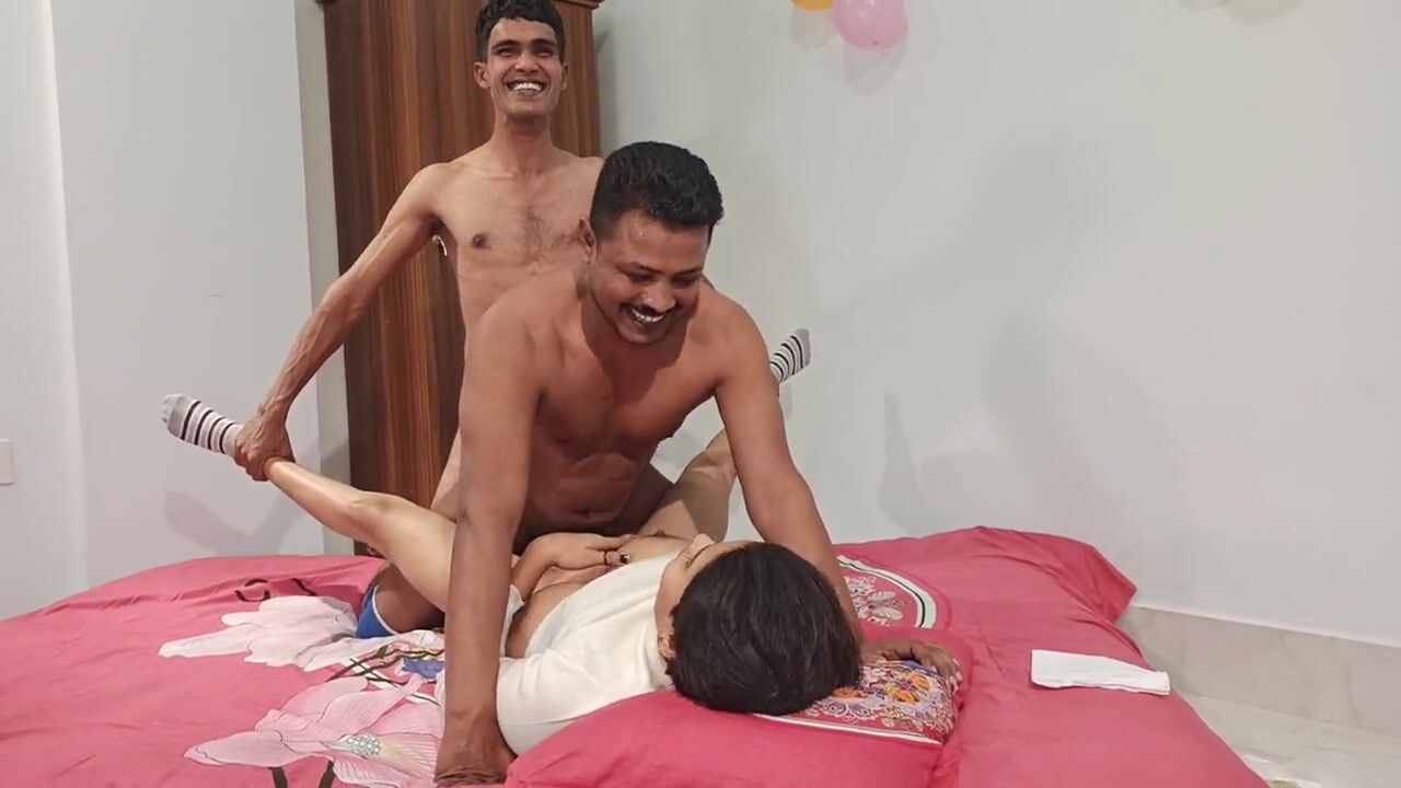 Fucking in front of house guest turns into threesome watch online