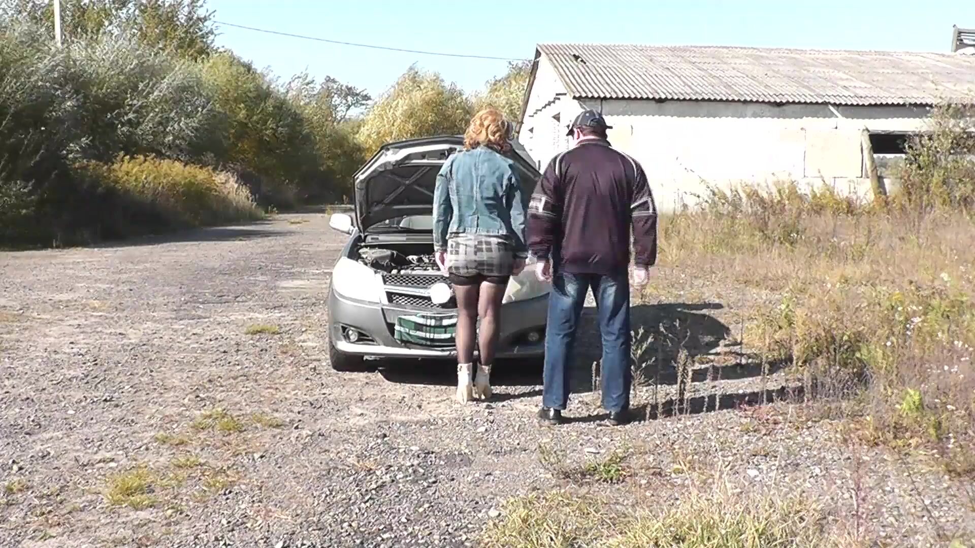 Public sex. Sexy mommy Milf Frina car broke down again. Random passer by  guy helped to repair and fucked Frina with doggy style on hood of auto.  Outdoor Outside Outdoors watch online
