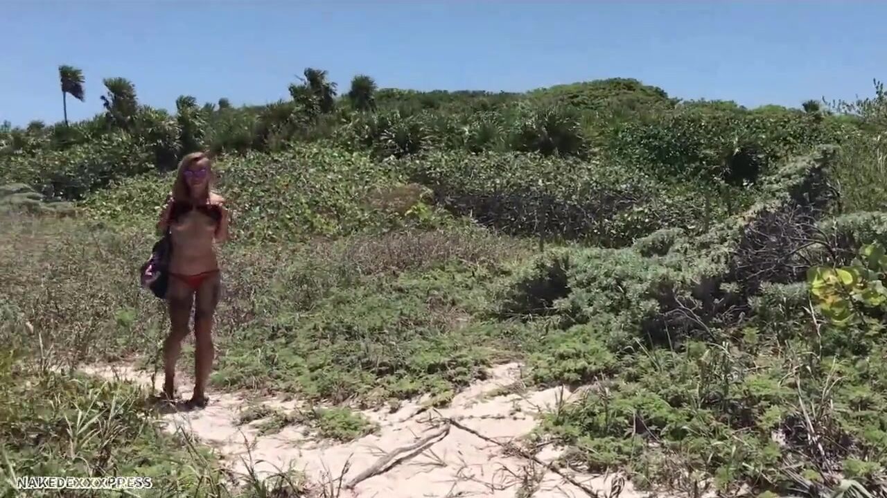 Exhibitionist Wife masturbates on nude beach while Husband Watches watch online