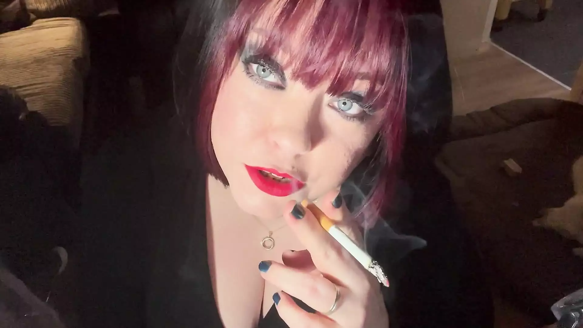 British Tart Tina Snua Tugs On Her Perky Nipples and Chain Smokes 2 Cigarettes