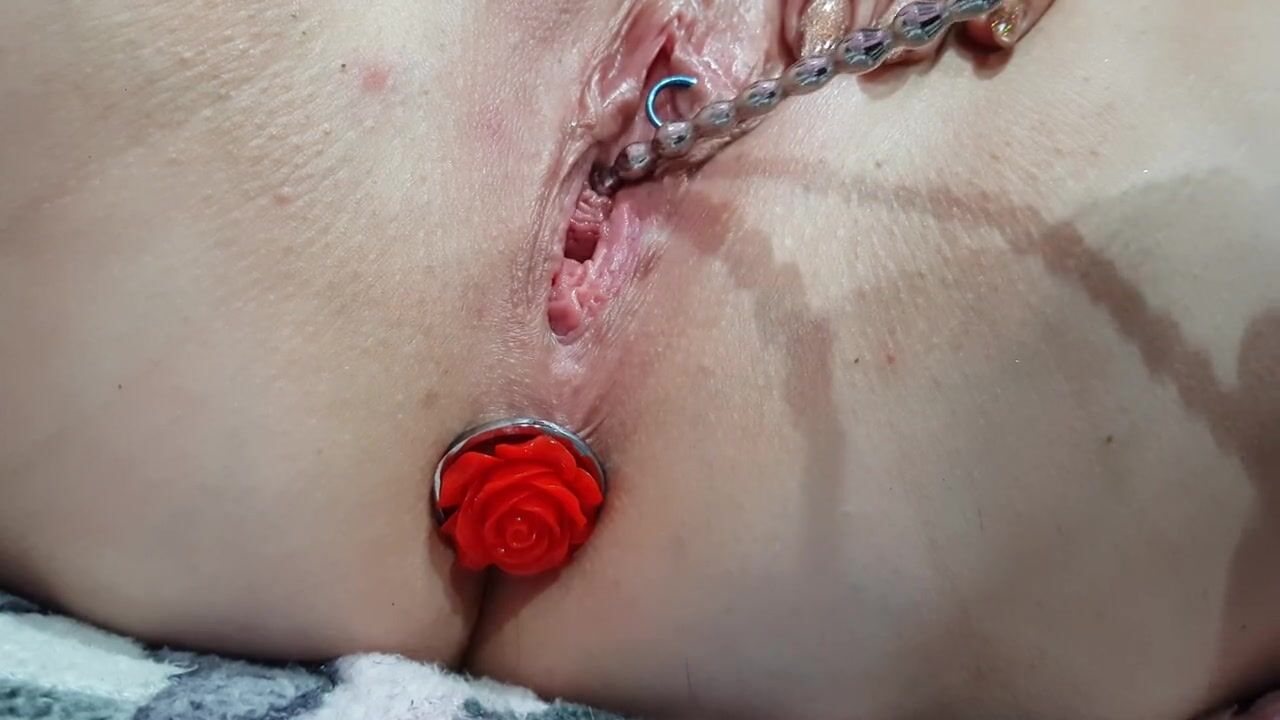 Sounding masturbation of a pierced wet crack with an anal plug watch online image