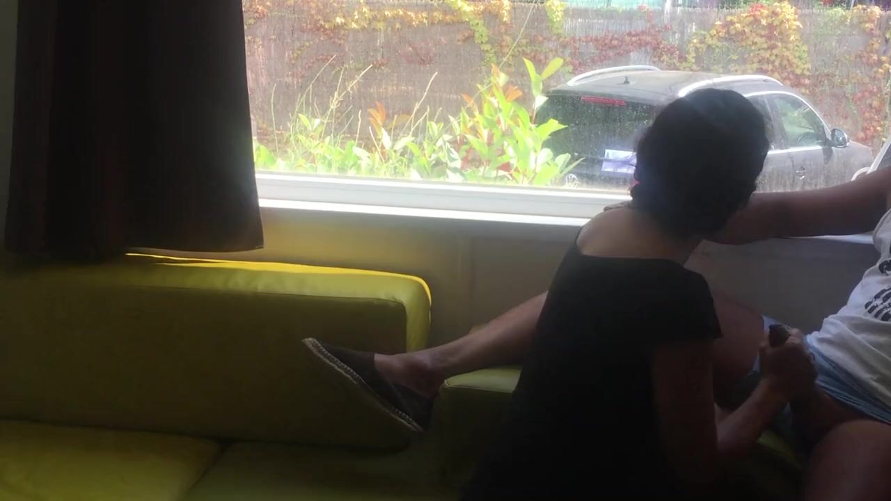 Wife giving risky blowjob in front of window in a camping watch online